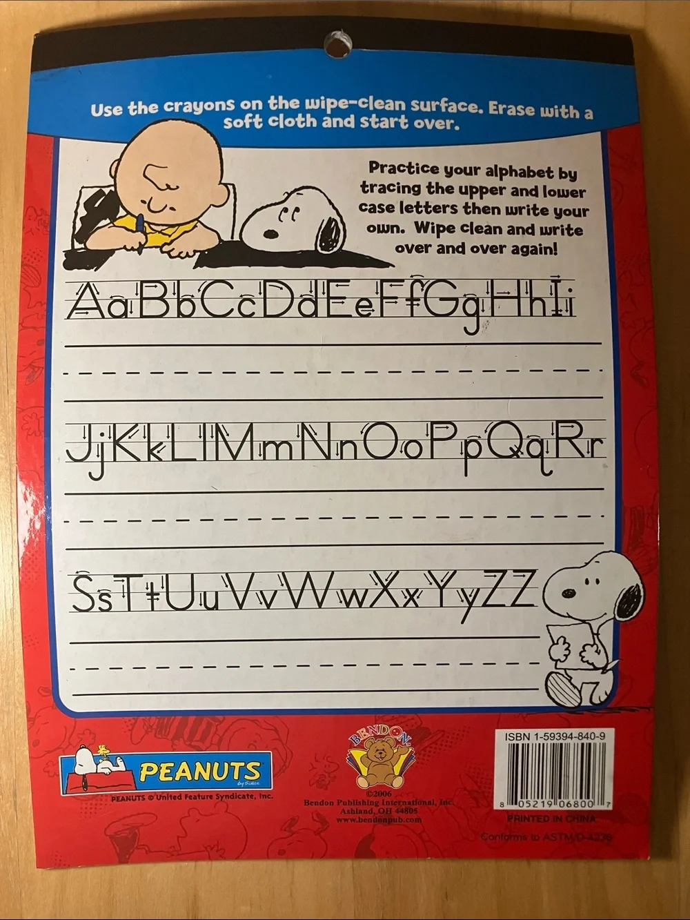 Peanuts Printing Practice Write-On Wipe-Off Activity Board - Red & Blue